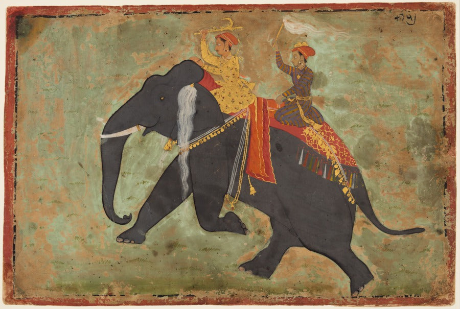 Prince Amar Singh 16721710 Drives His Own Elephant by Mewar Stipple Master (Indian) - Classic Art canvas print