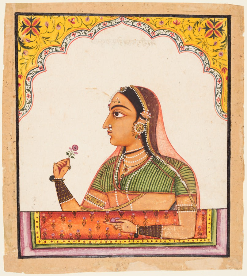 Noblewoman at a Jharokha Window Holding a Rose, from a Portraits of Women series by  - Classic Art canvas print