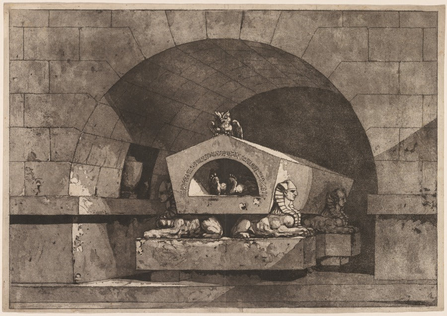 Tomb with Sphinxes and an Owl by Louis Jean Desprez (French, 1743–1804) - Classic Art canvas print