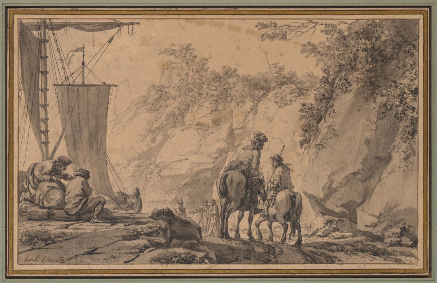 Figures in a Landscape by Jean-Pierre-Louis-Laurent Hoüel (French, 1735–1813) - Classic Painting canvas print