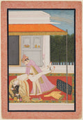 An amorous couple, probably Raja Mahendra Pal of Basohli with a favorite queen by  - Classic Art canvas print