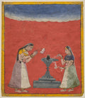 Women worshiping a Shiva linga Devagandhari Ragini of Hindol Raga, from a Ragamala by  - Classic Art canvas print