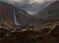 Feige Waterfall Feigefossen, Lysterfjord, Norway by Johan Christian Clausen Dahl (Norwegian, 1788–1857) - Classic Art canvas print