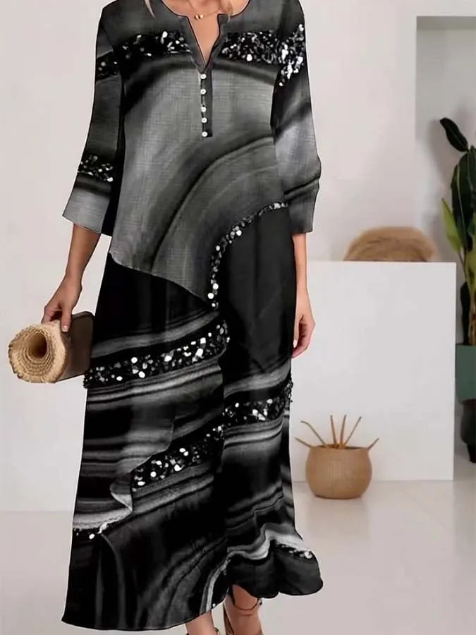 Women'S Loose Printed Cross-Layered Dress