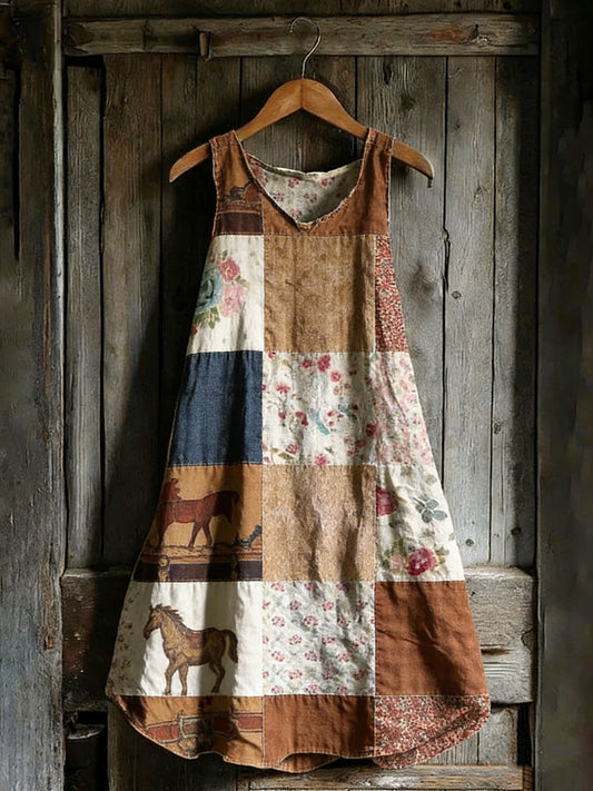 Women's Western Vintage Floral Sleeveless Cotton Dress