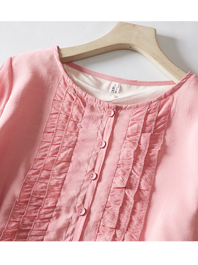 Double Layered Lace Up Waist Up Cotton Linen Middle Sleeve Dress