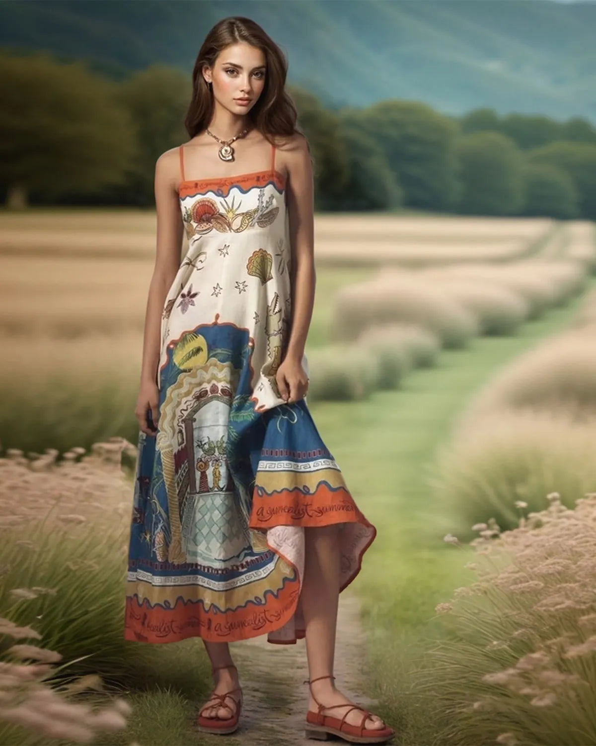 Linen Surrealist Sundress
