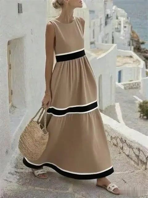 Women's Casual Round Neck Contrast Stripe Holiday Dress