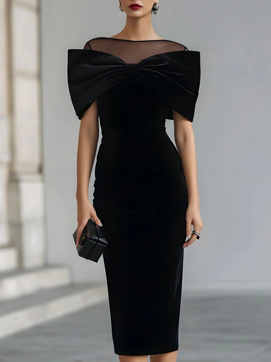 DRAMATIC VELVET BOW MIDI DRESS