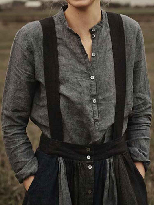 Women's Simple Solid Color Linen Blend Vintage Shirt
