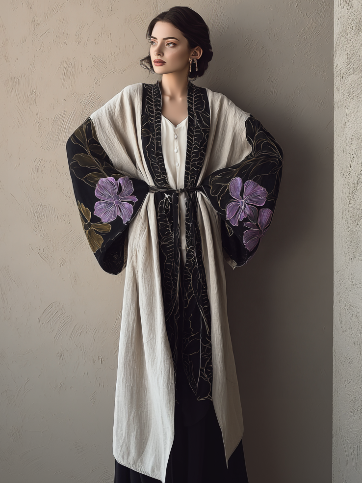 Women's Viola lily Kimono Linen Robe (with belt)