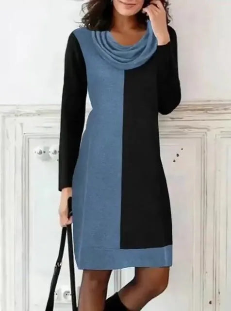 Women'S Solid Color Featured Collar Button Contrast Stitching Dress