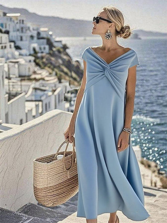 Women's Holiday Solid Color Shirred Off Shoulder Dress