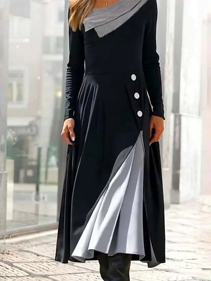 Women'S Contrast Color Stitching Stretch Dress