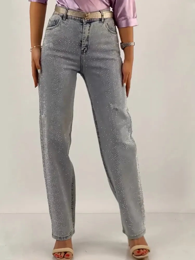 Rhinestone Washed Jeans