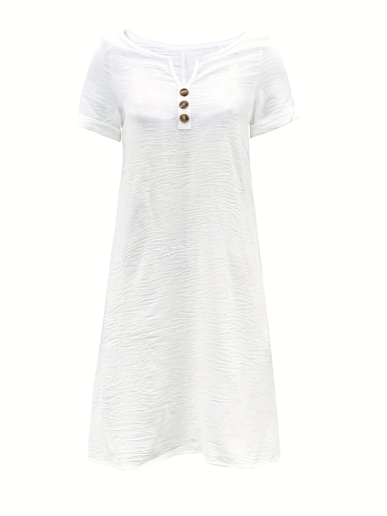Women'S Solid Color V-Neck Short Sleeve Cotton And Linen Dress