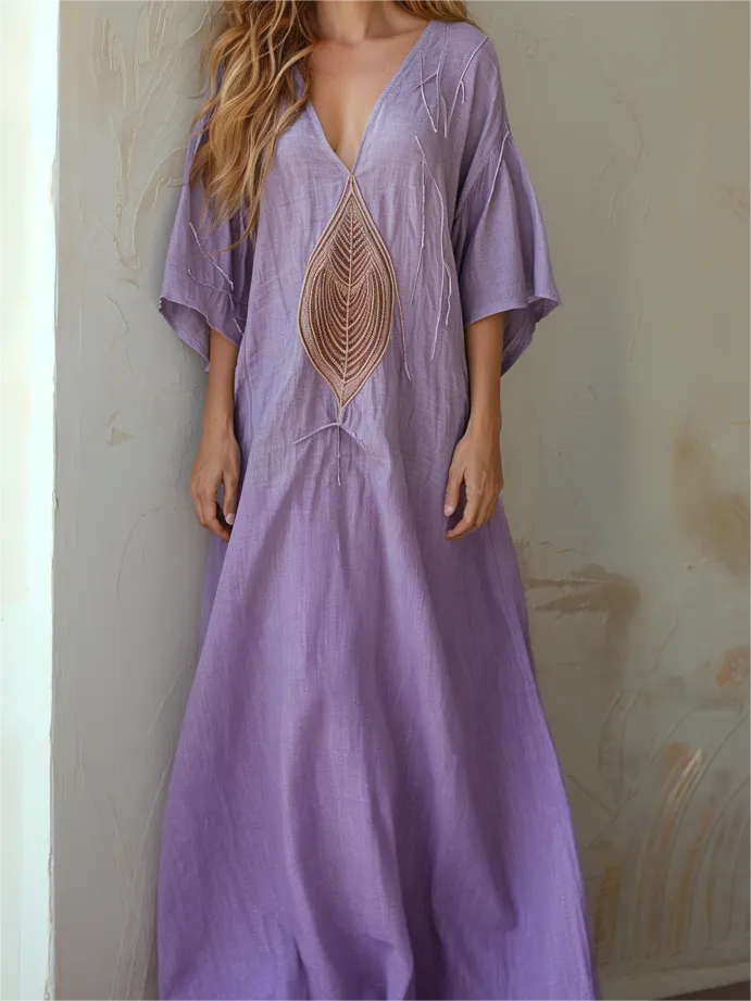 Contton & Linen  Long Sleeve  Kaftan Maxi Dress