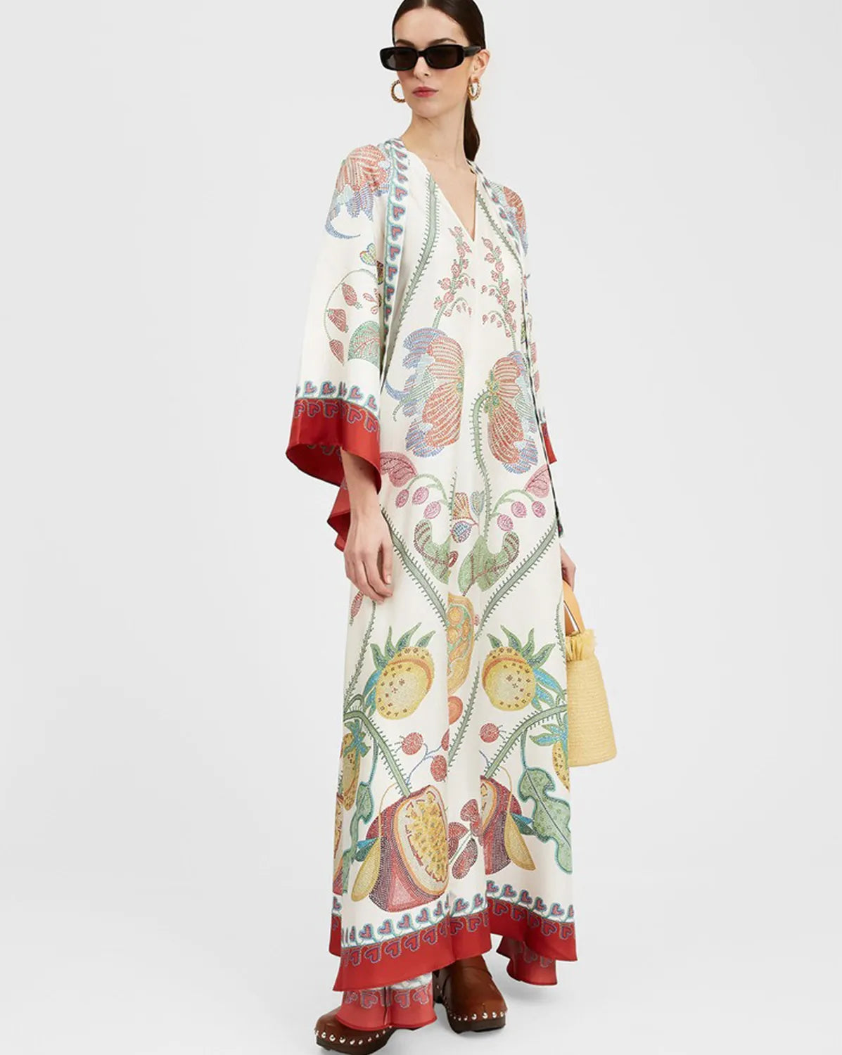 Casual Fashion Print Three-Quarter Sleeve Stand Collar Maxi Dress