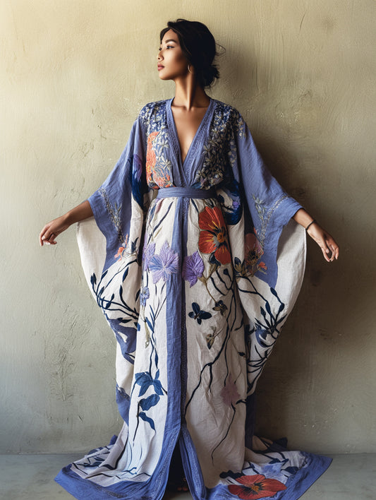 Women's Wisteria Kimono Linen Robe (Including Belt)