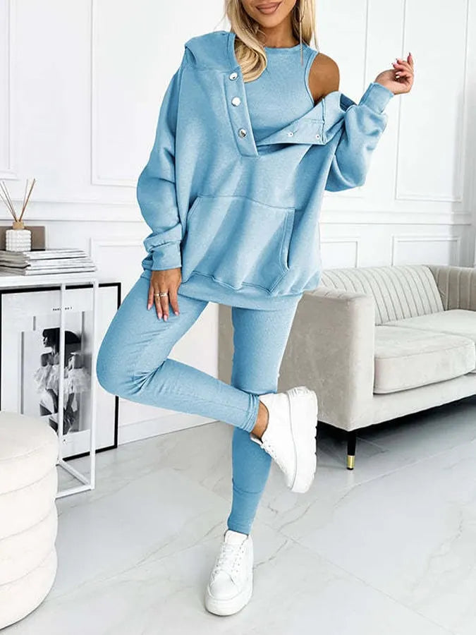 Women'S Sports Casual Hooded Sweatshirt + Slim Vest Pants Three-Piece Set