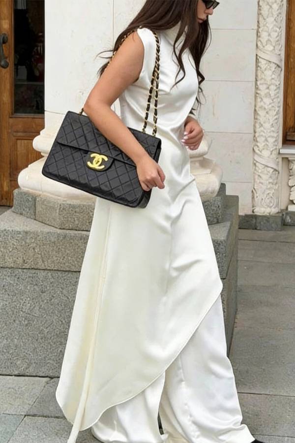 💜 Luxury Satin Maxi Gown | Elegant Flow & Irregular Hem