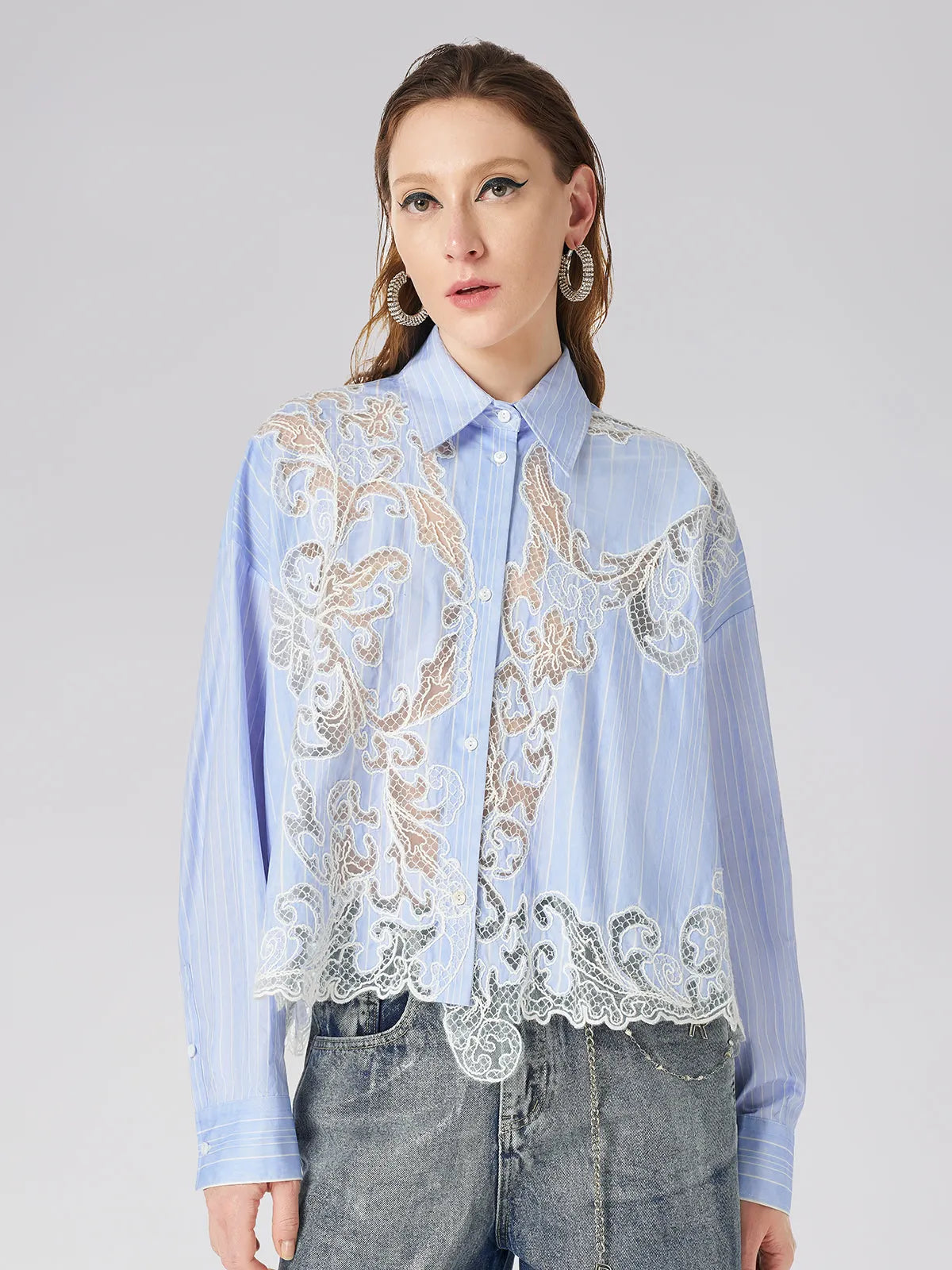 Lace Positioned Embroidered Shirt