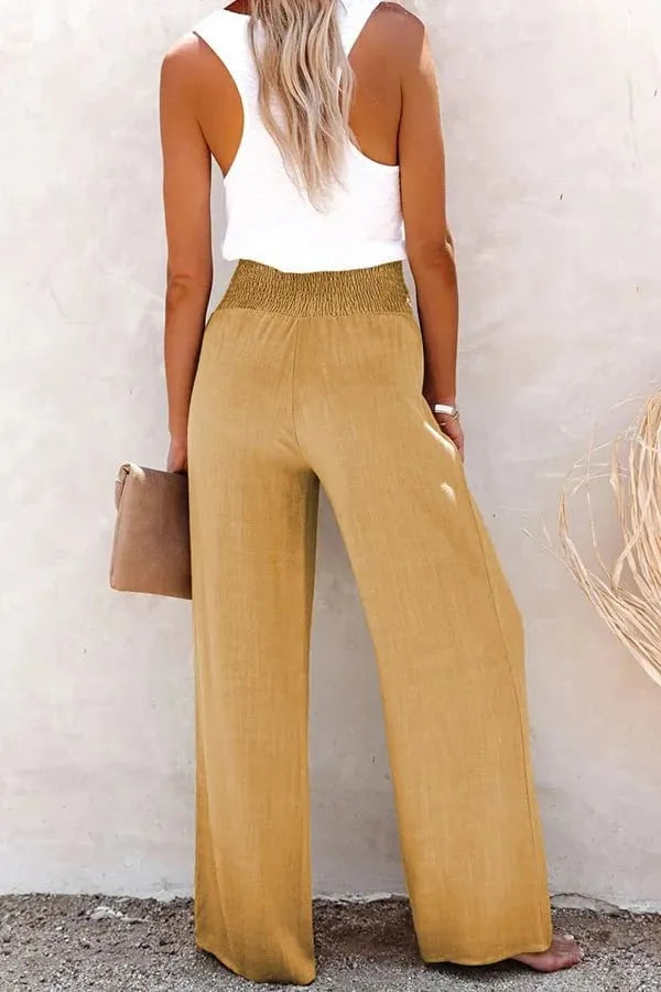 Women's Linen Blend High Rise Smocked Pants