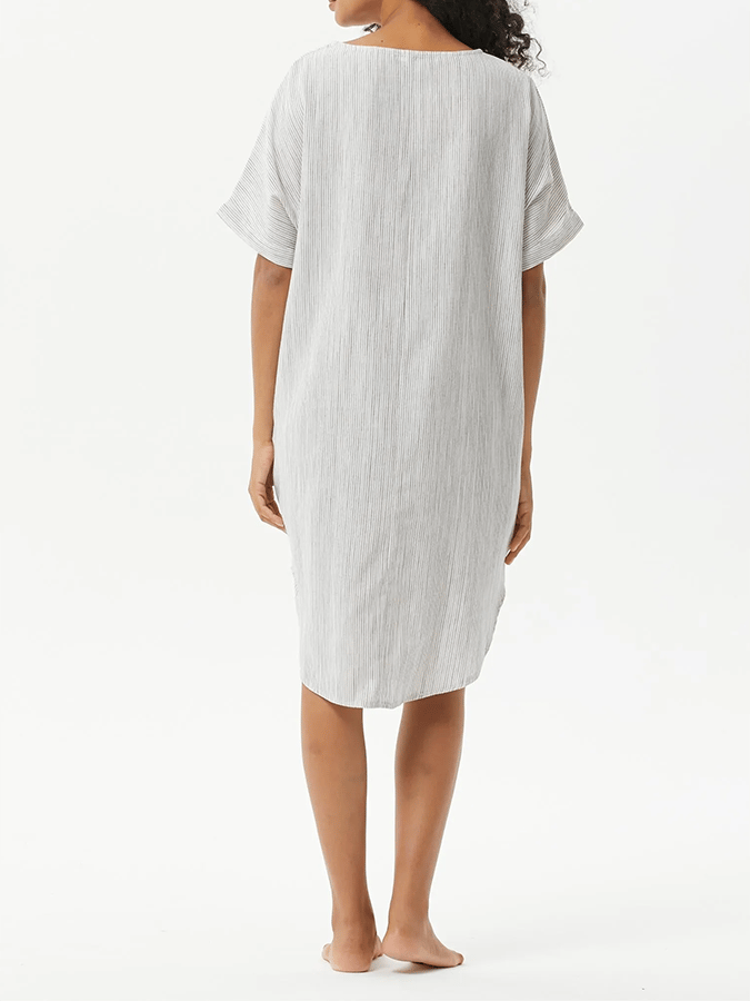 Women'S Striped Slit Cotton And Linen Loose Dress