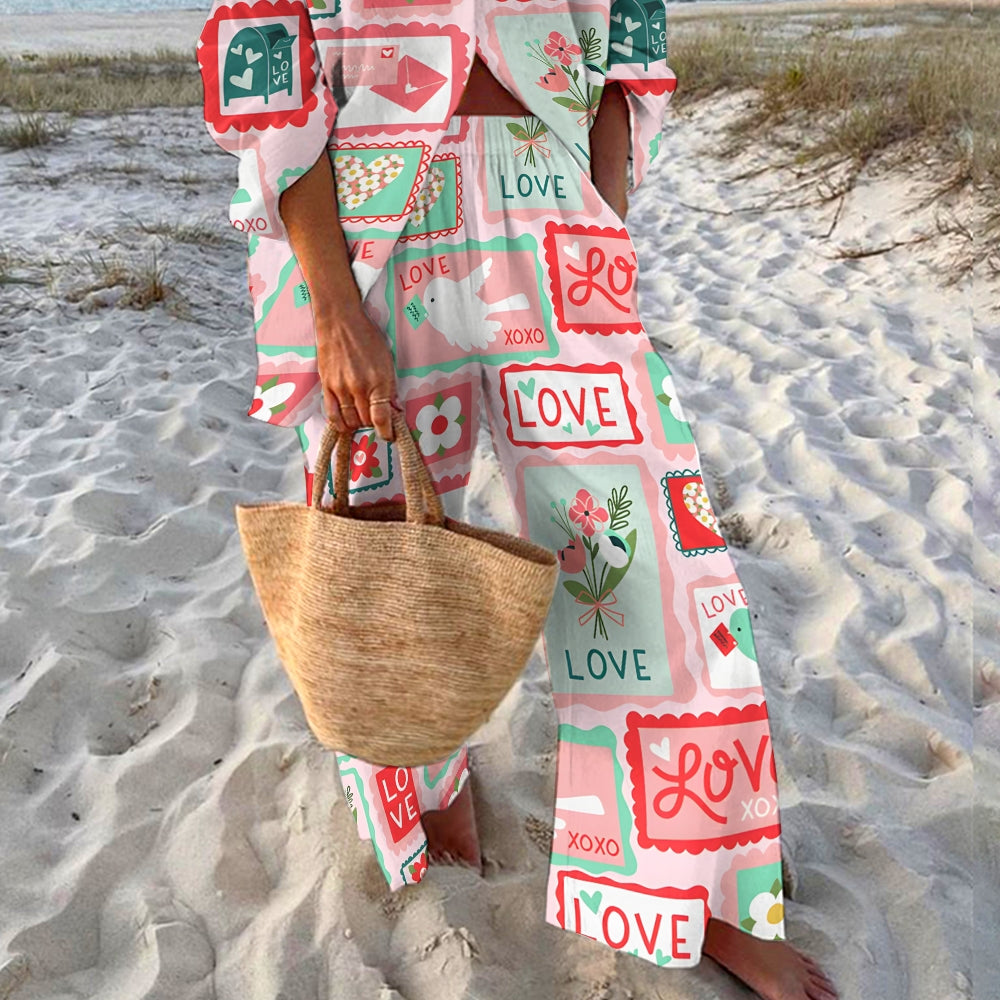 Women's Printed Shirt & Pants Two-piece Set 2412006857