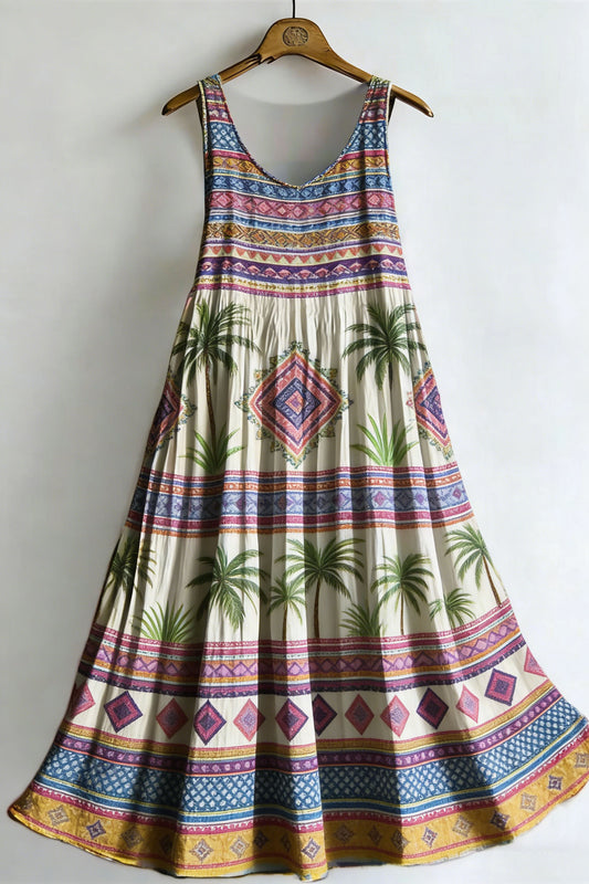 Women's Vintage Bohemian Print Sleeveless Cotton Dress