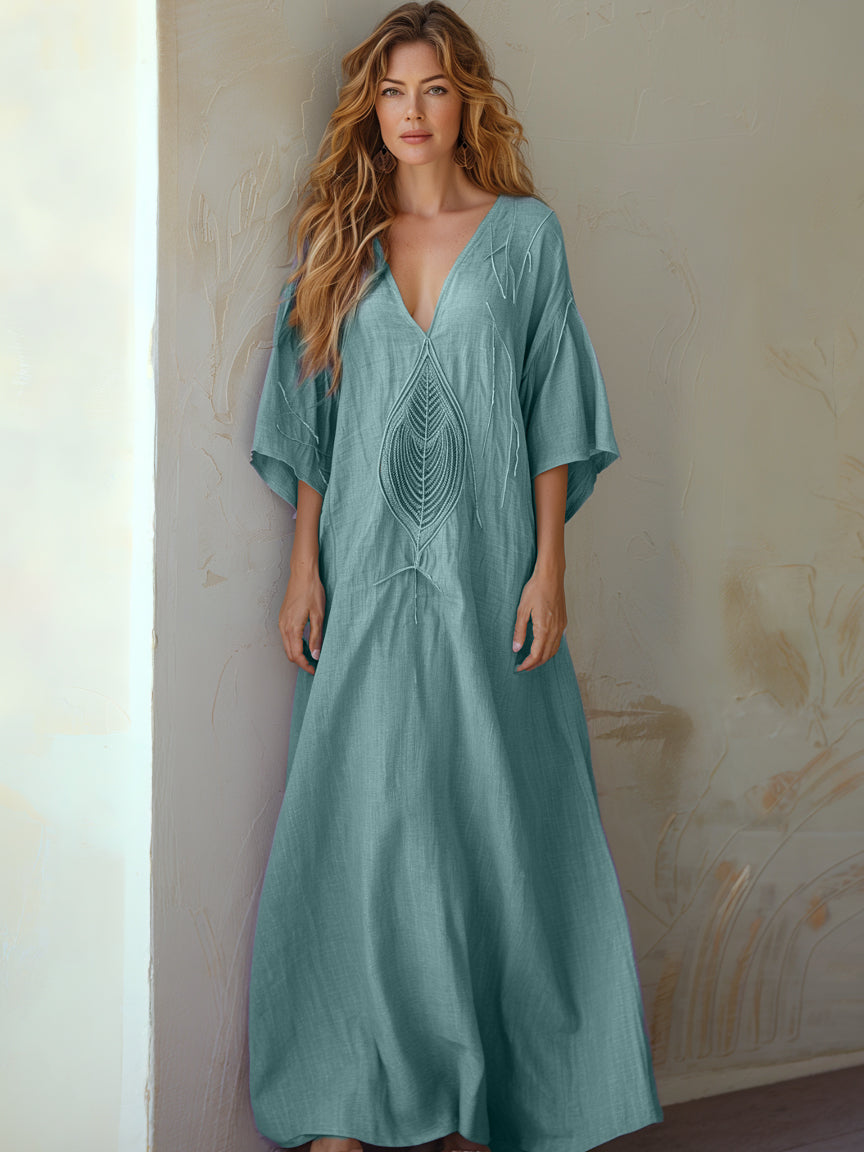 Contton & Linen  Long Sleeve  Kaftan Maxi Dress