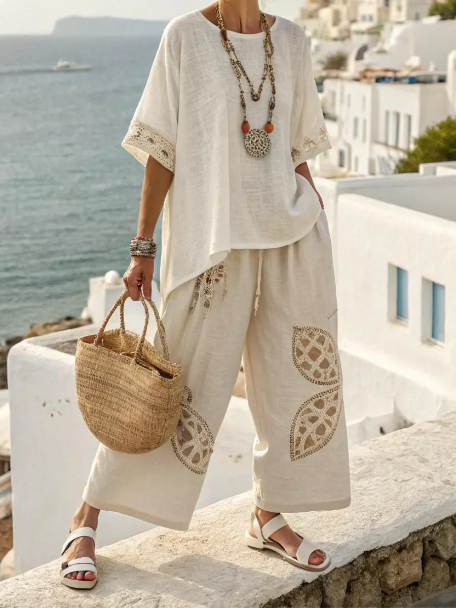 Cotton and linen women's striped suit