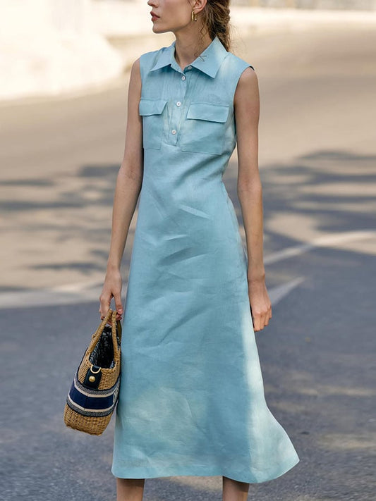 Women's Casual Solid Color Cotton and Linen Dress