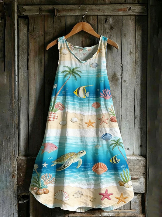 Women's Ocean Creature Print Spaghetti Strap Cotton Dress