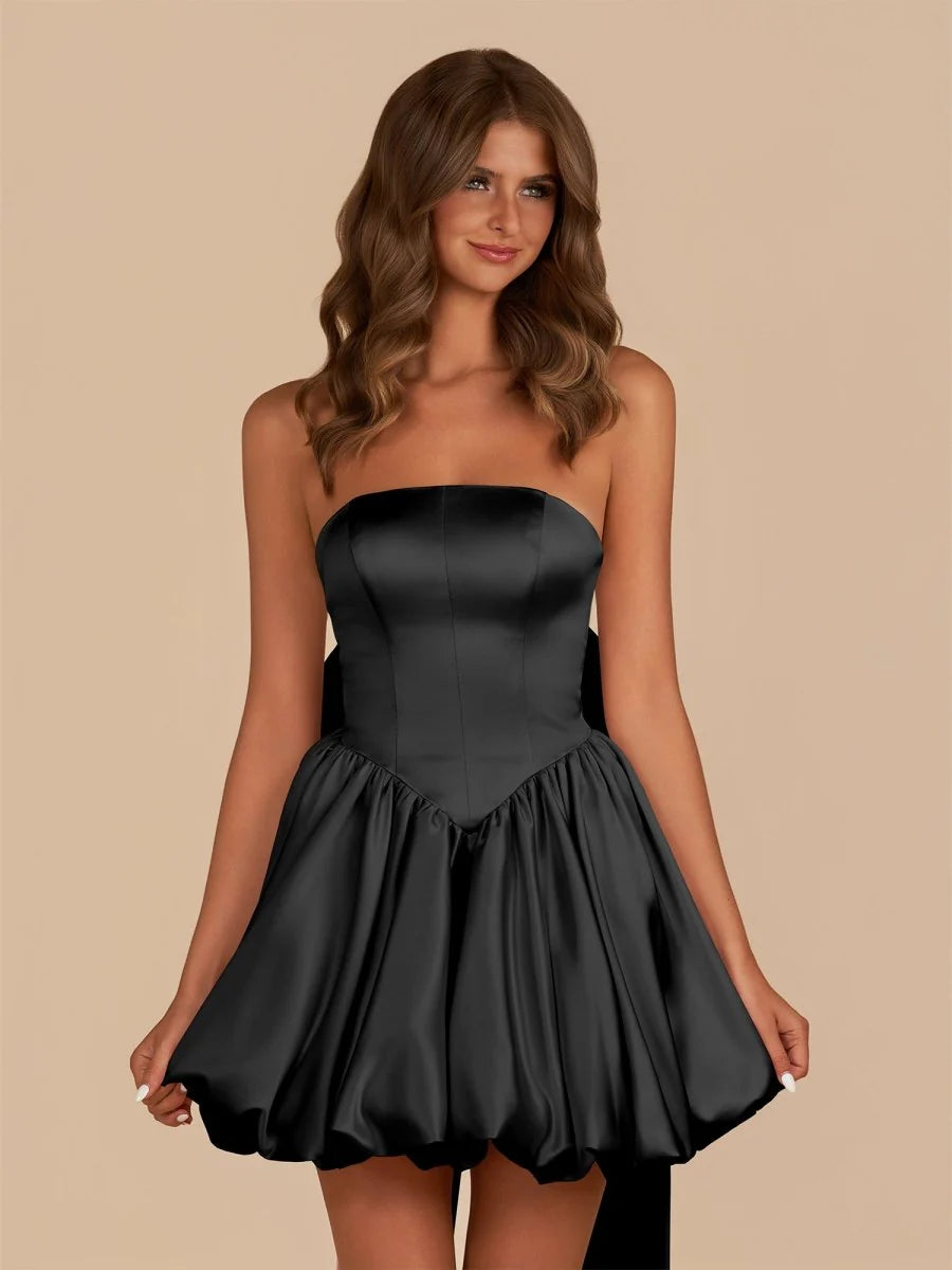 Bow-Back Bustier Bubble Mini Dress – Statement Volume, Sculpted Elegance