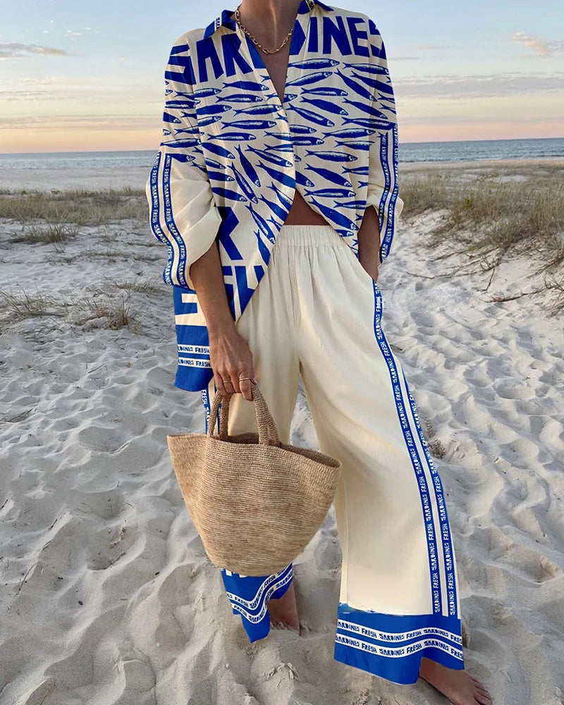 Sardine pattern print two piece set