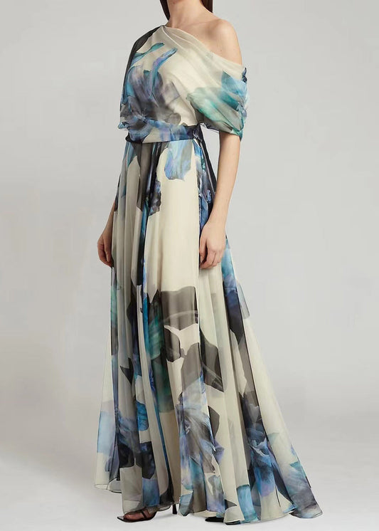 Asymmetrical Print Chiffon Long Dresses Summer