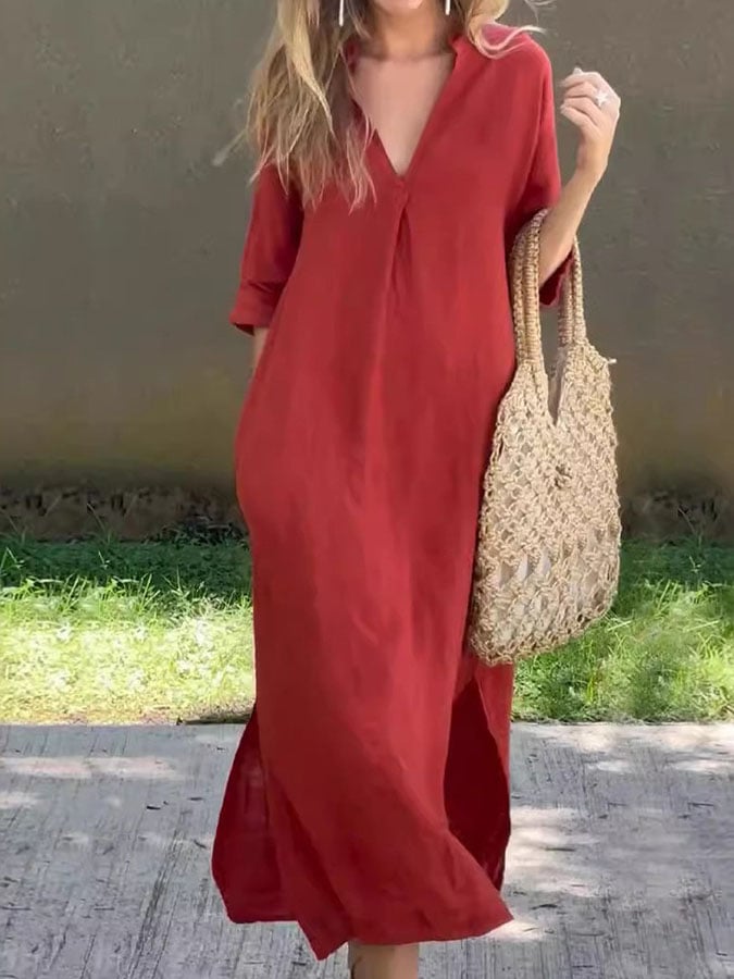 Women's Casual Solid Color Slit Dress
