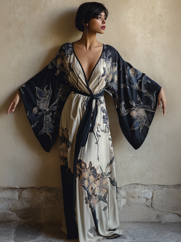 Women's Hibiscus Kimono Linen Robe (Including Belt)