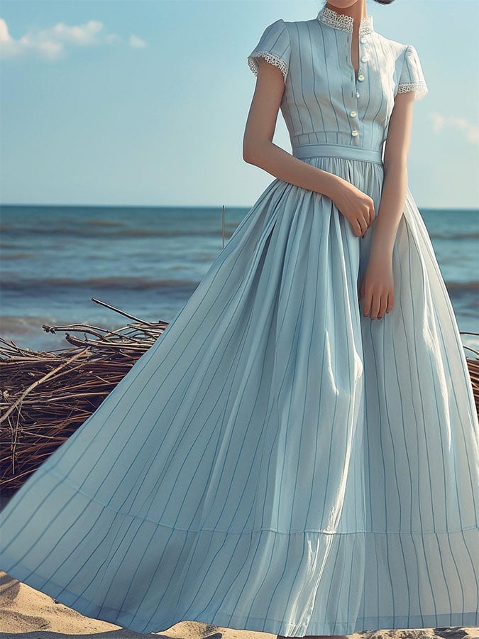 Women's Casual Striped Lace Dress