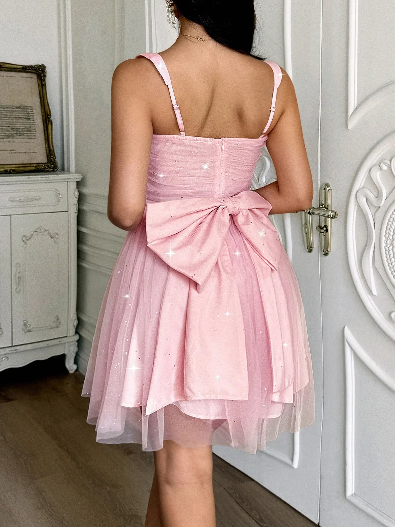 Sparkly Tulle Homecoming Dress with Back Bow
