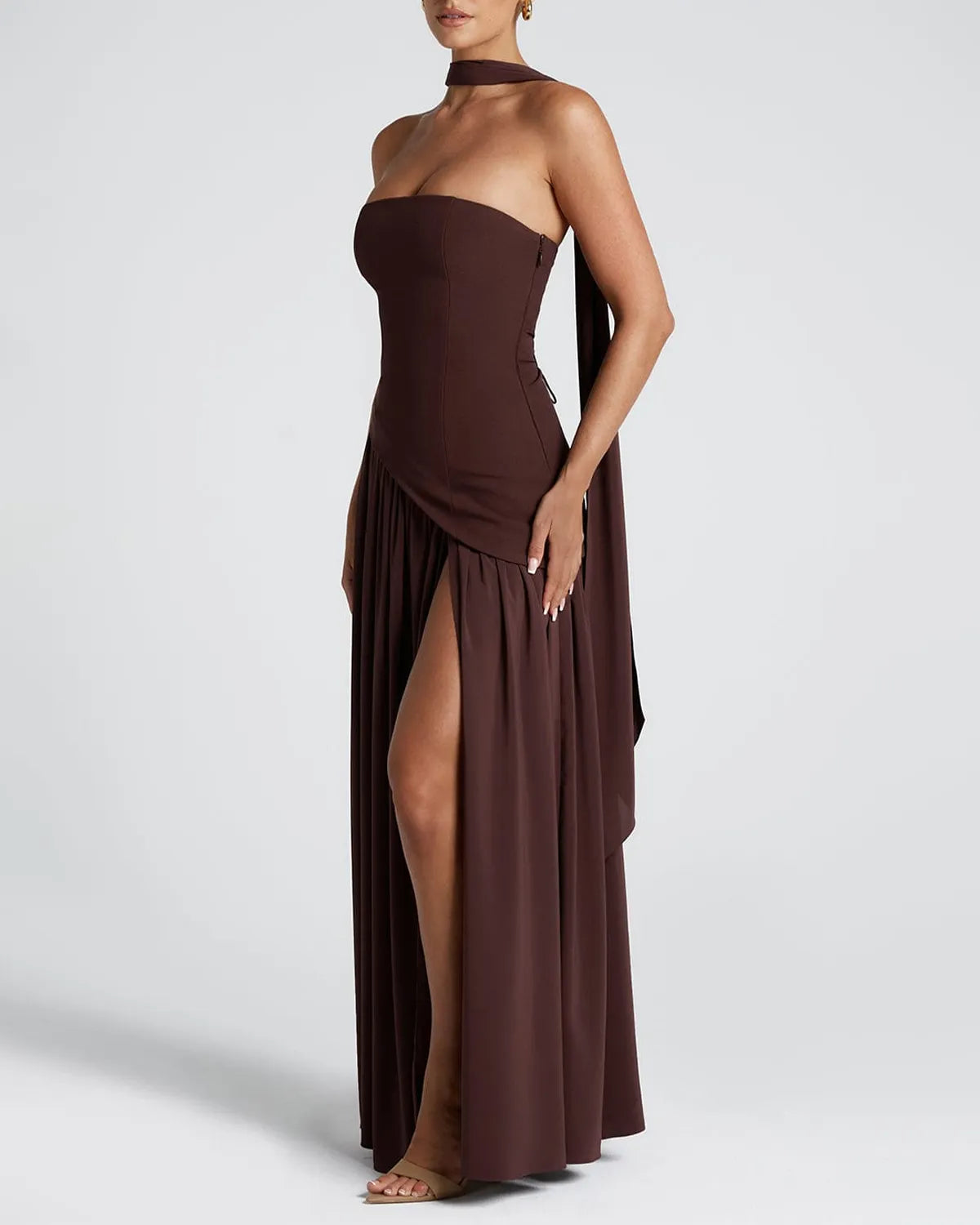Elegant Vintage Sheath High Split Tea Solid/Black and White Colorblock Maxi Dress