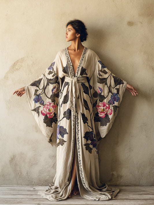 Women's Orchid Kimono Linen Robe (Including Belt)