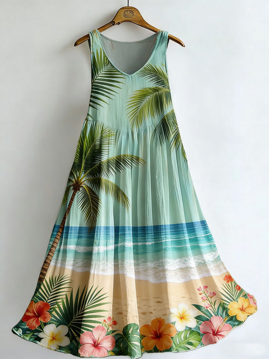 Women's Summer Holiday Print Sleeveless Cotton Dress