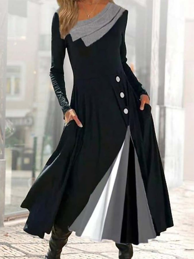 Women'S Contrast Color Stitching Stretch Dress