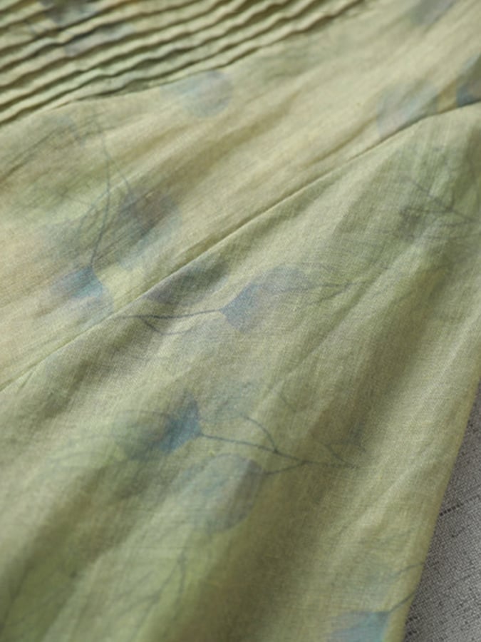 Printed V-Neck Minimalist Thin Linen A-Line Dress