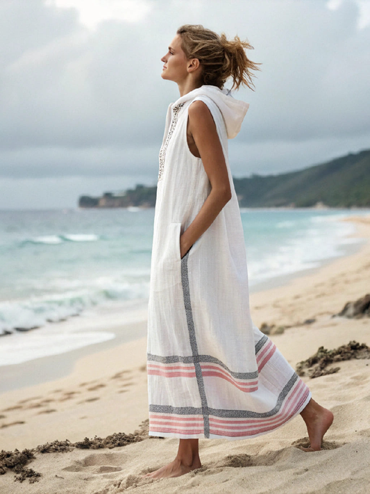 Women's cotton and linen hoodie dress