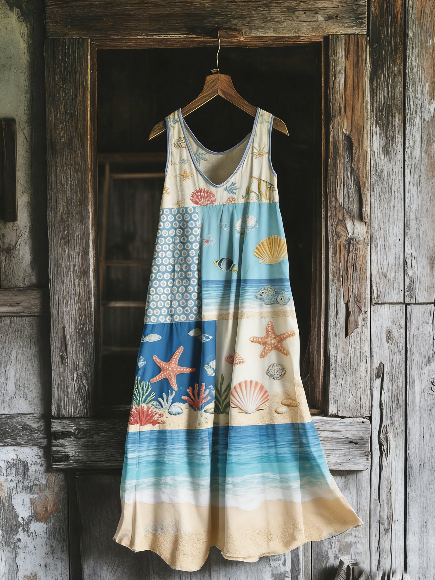 Women's Ocean Creature Print Spaghetti Strap Cotton Dress