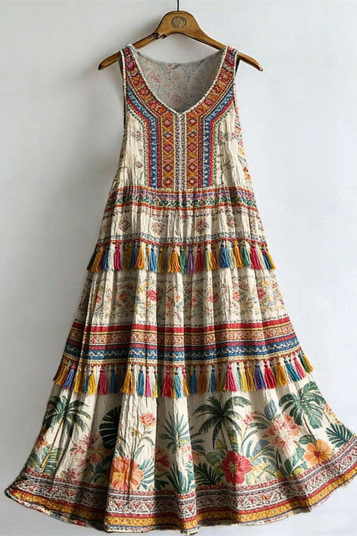 Women's Vintage Bohemian Print Sleeveless Cotton Dress