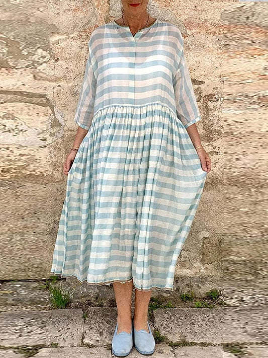 Women'S Casual Three-Quarter Sleeve Striped Print Dress